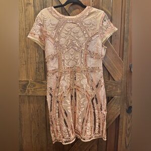 Lulu's Sequin Embellished Mini Dress - rose gold & blush